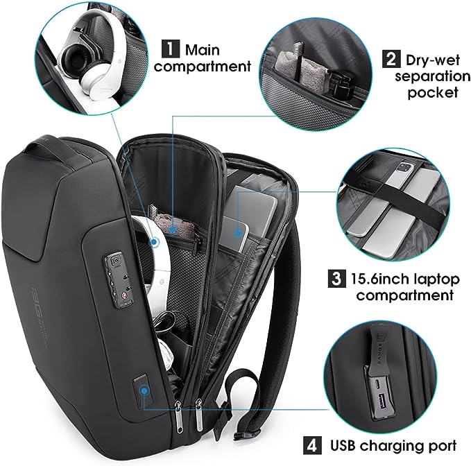 BANGE Anti Theft Backpack with USB charging Port,Lightweight Business Backpack for Men and Women