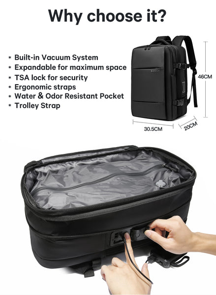 BANGE One-click Vacuum Compression Travel Backpack with TSA Lock