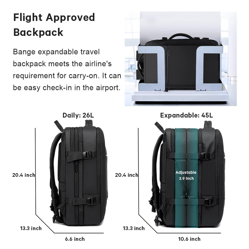BANGE 45L Business Travel Backpack, Carry On Backpack Durable Convertible Duffle Bag Fit for 17.3 Inch Laptop for Men and Women