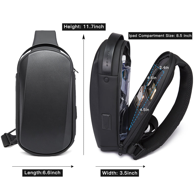 BANGE Sling Bag Waterproof Hiking Travel Shoulder Bag,Safe Protect Hard Shell Crossbody Bag Backpack for Men Women, Casual Biking Chest Bag Daypack with USB Charging Port