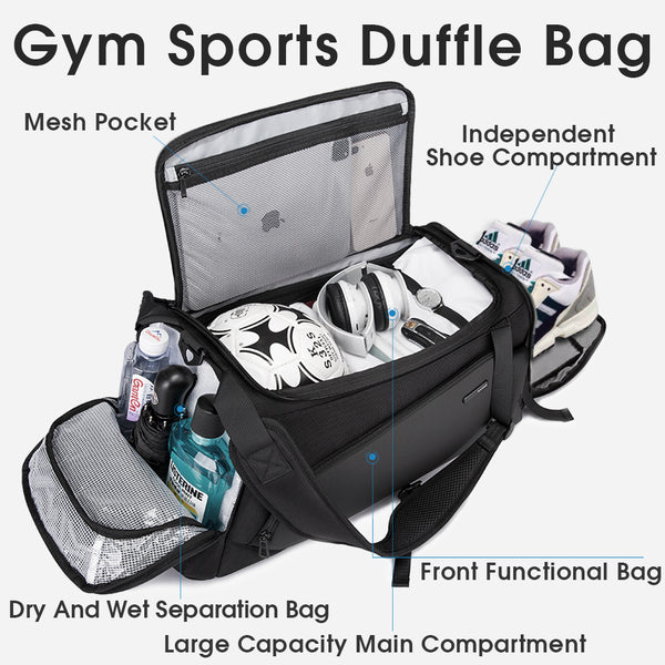 BANGE Gym Bag For Men,Dry And Wet Depart Pocket Sports Duffel Backpack With  Shoes Compartment,Short-Distance Trip Duffel Gym Bag for Men Women