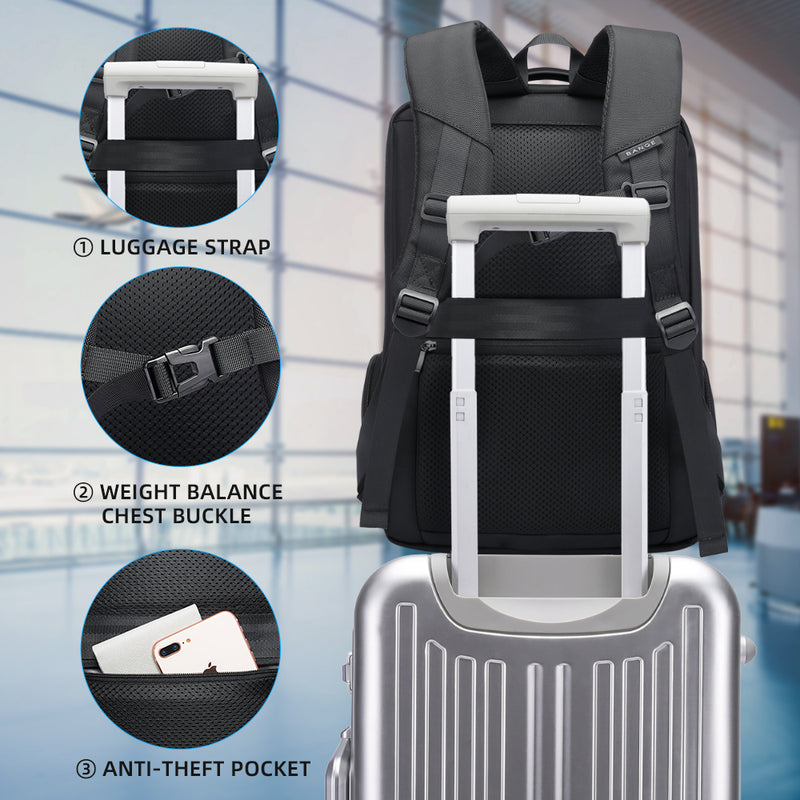 BANGE Laptop Backpack for Men，Business Travelling Backpacks with USB Charger Port,Weekender Carry-On Luggage Backpack