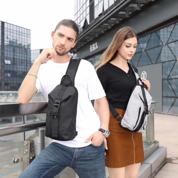 Men Leather Bag Black Sling Bag Small Travel Backpack Bag 