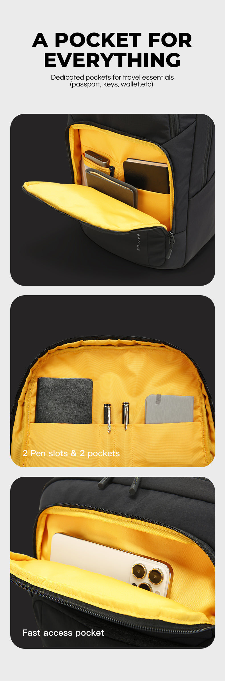 BANGE New Travel Waterproof Soft Lightweight Student Casual Bag Men Laptop Backpack