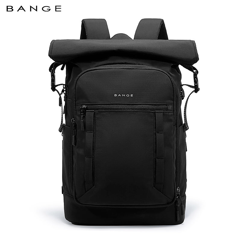 backpack travel bag top BANGE Expandable Roll Top Backpack Waterproof Lightweight School Travel Bag with Laptop Compartments, Black