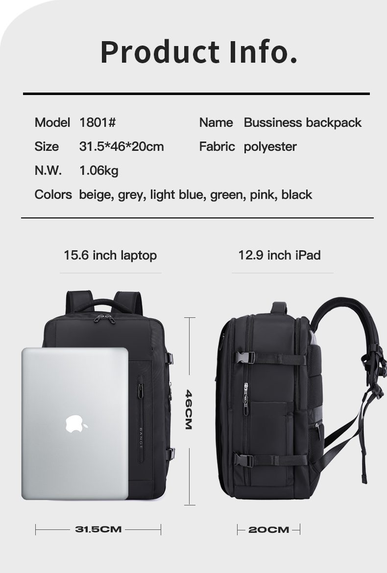 BANGE Hot Selling Ernogomic Waterproof School Business Travel Backpack with USB Port