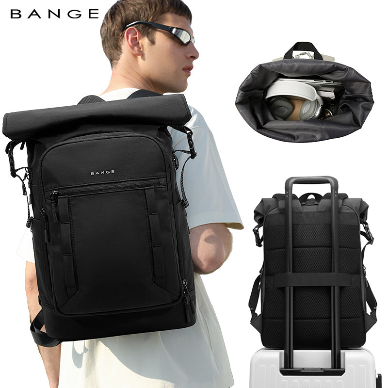 BANGE Expandable Roll Top Backpack Waterproof Lightweight School Travel Bag with Laptop Compartments