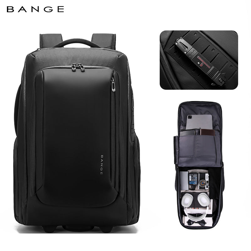 BANGE MultiFunctional Ergonomic 50L Large Capacity 2-in-1 Wheeled Backpack Trolley for Travel