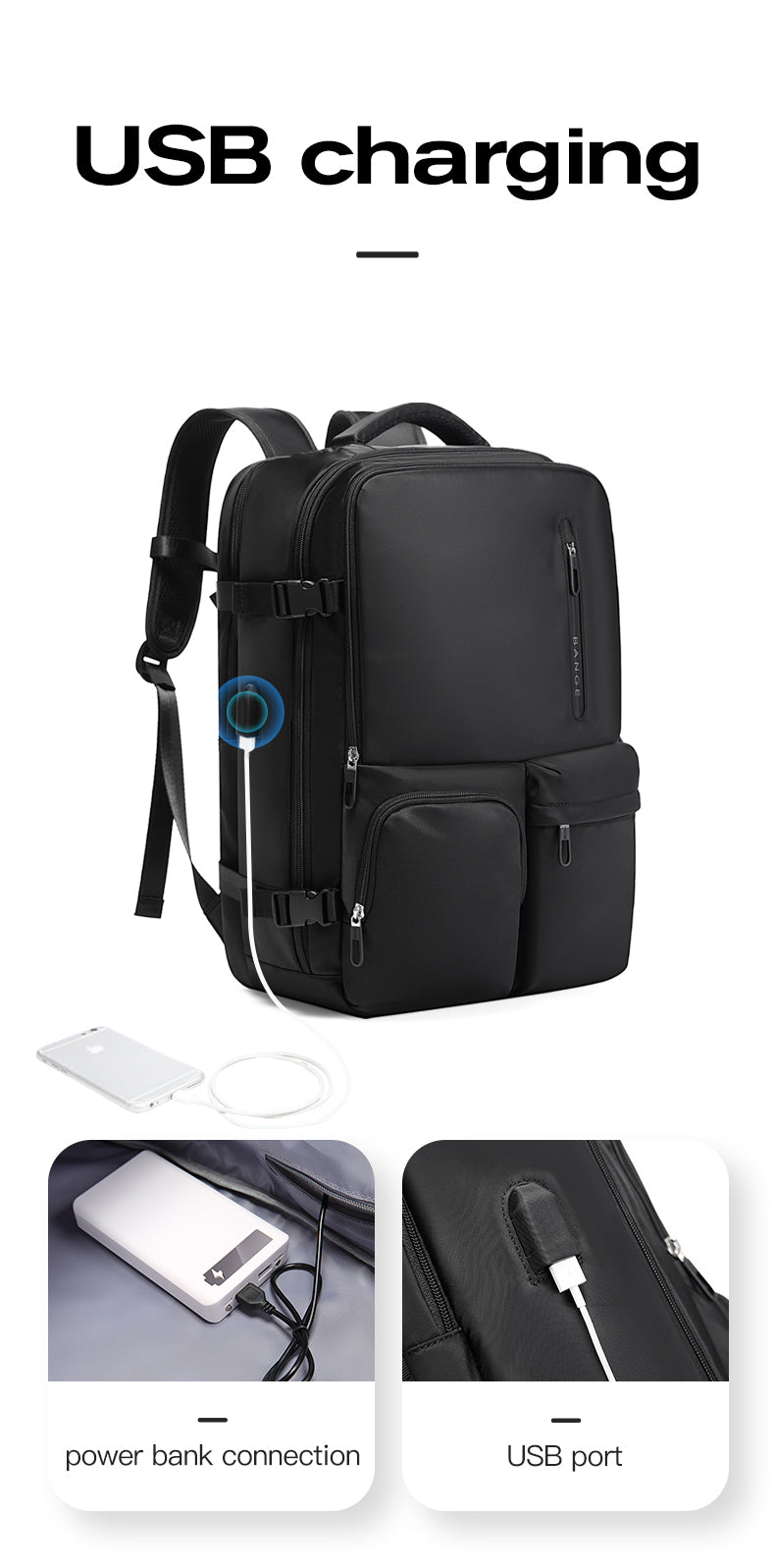 BANGE Best Carry-on Large Capacity Waterproof Backpack for School Travel