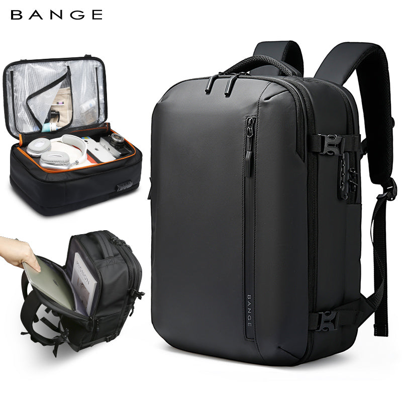 backpack lock for travel BANGE Multi-Functional Travel Backpack with Anti-Theft Lock and 180° Opening Design, Gray