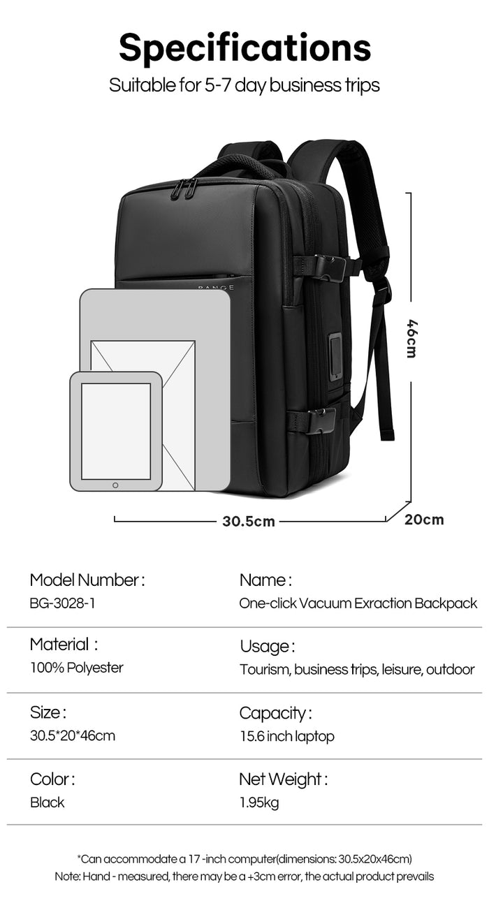 business backpack laptop dimensions bag in 17 BANGE One-click Vacuum Compression Travel Backpack with TSA Lock – BANGE bag