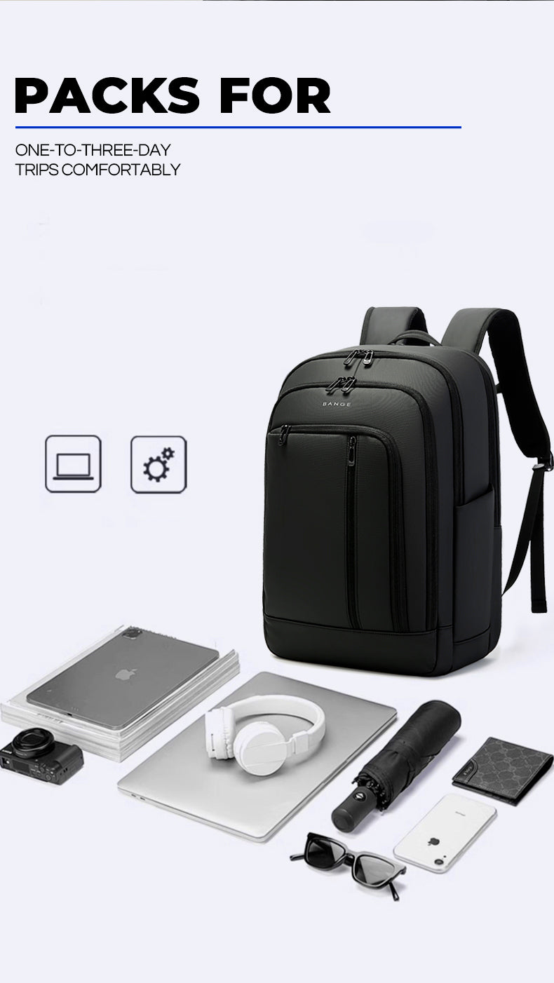 BANGE Water-resistant Business Travel Backpack with Padded Laptop Compartment Ergonomic College School Bag for Teens