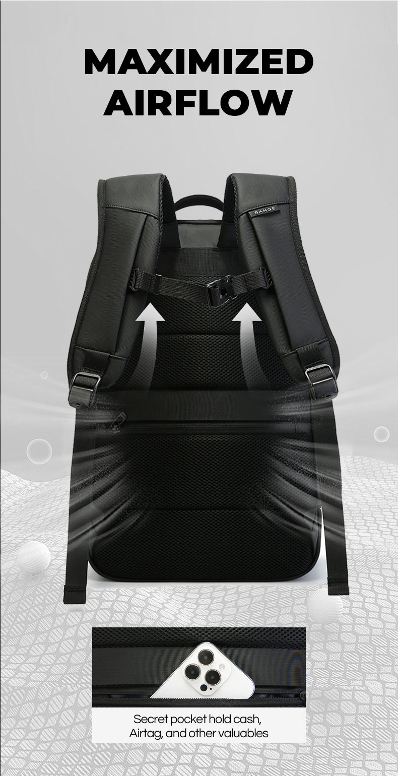 BANGE Water-resistant Business Travel Backpack with Padded Laptop Compartment Ergonomic College School Bag for Teens