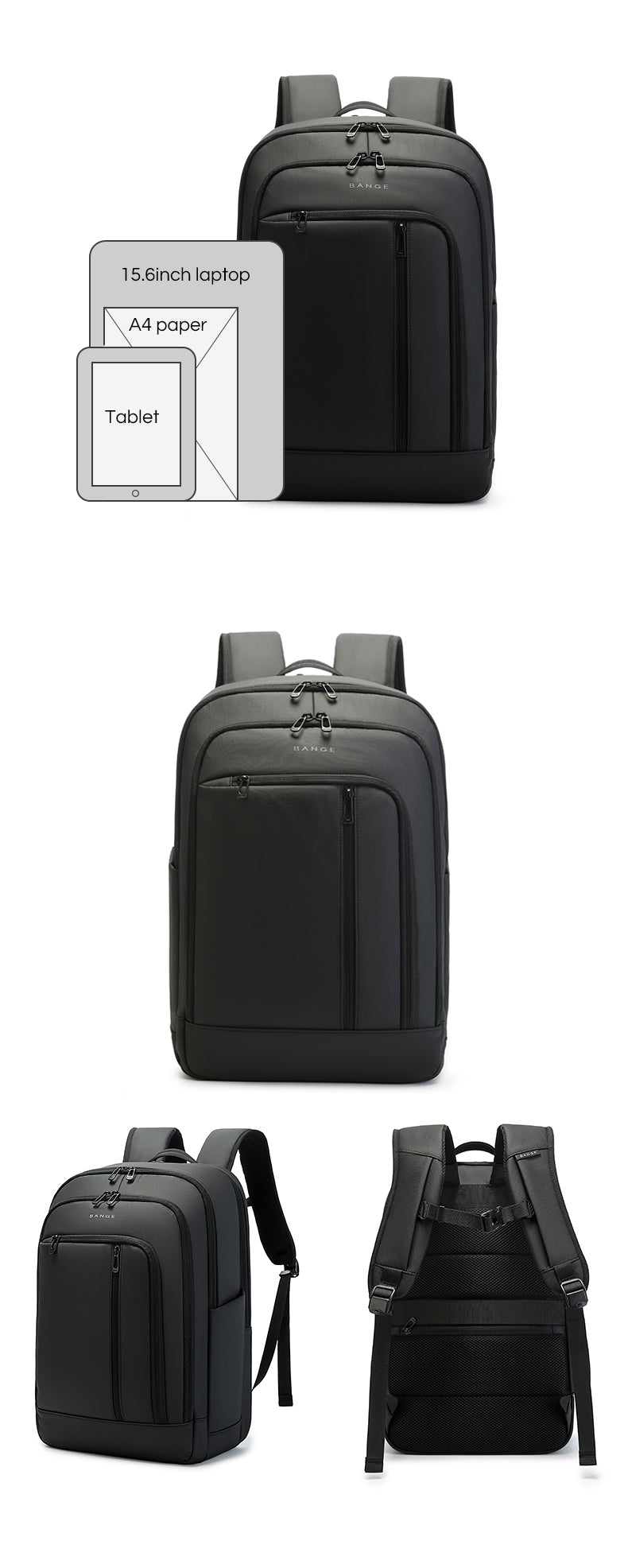 BANGE Water-resistant Business Travel Backpack with Padded Laptop Compartment Ergonomic College School Bag for Teens