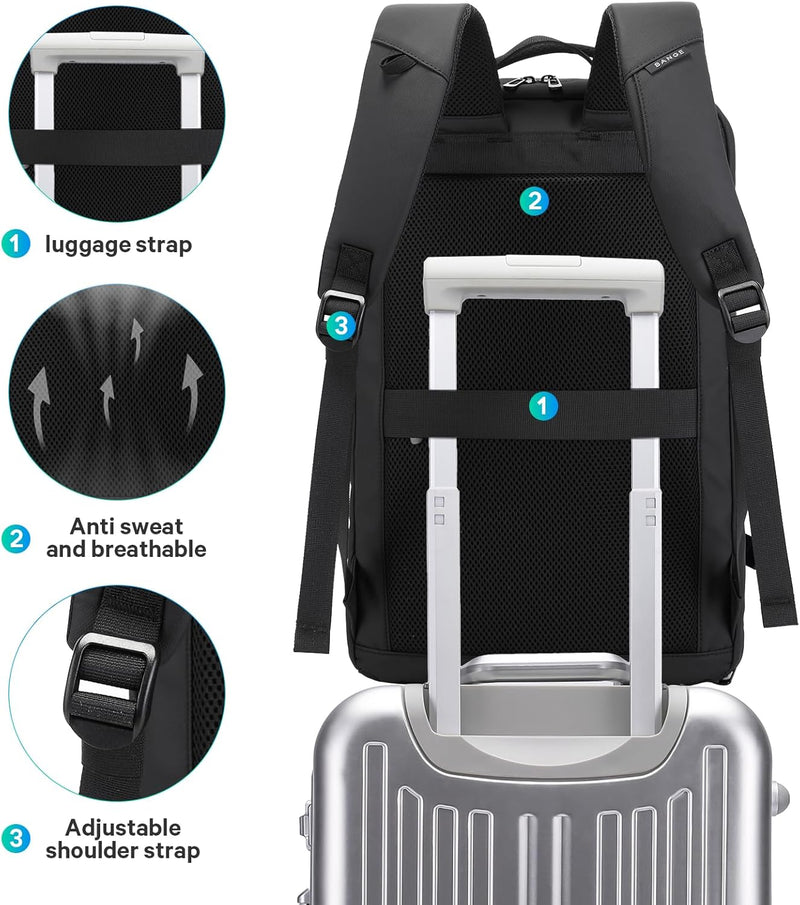 BANGE 40L Travel Backpack with Shoe Compartment, Weekend Business Hand Luggage, Flight Approved Cabin Luggage, Lightweight and Waterproof for 15.6-17.3 Inch Laptop, black, L, Business