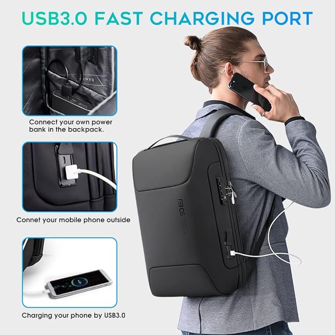 BANGE Anti Theft Backpack with USB charging Port,Lightweight Business Backpack for Men and Women