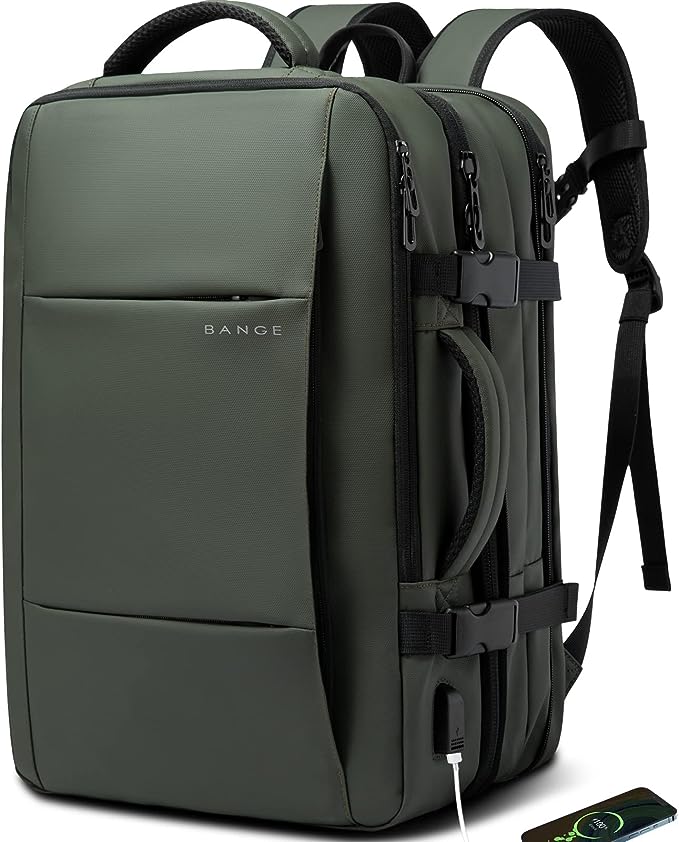 BANGE Weekender Carry-on Backpack,45L Expandable Travel Backpacks for Airplanes,Convertible Backpack Briefcase for Traveling,Water Resistant 17.3” Laptop Backpack for Men & Women…