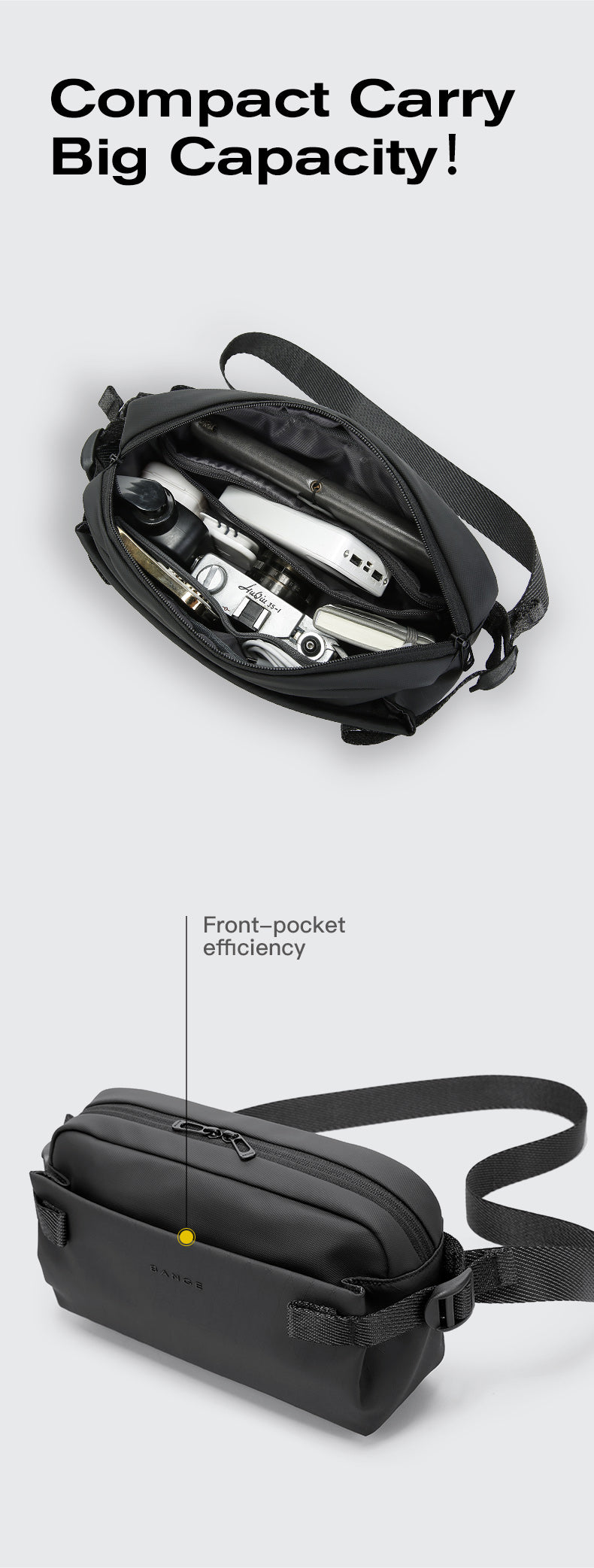 BANGE Minimalist Waterproof Urban Crossbody Sling Bag for Commute/Travel