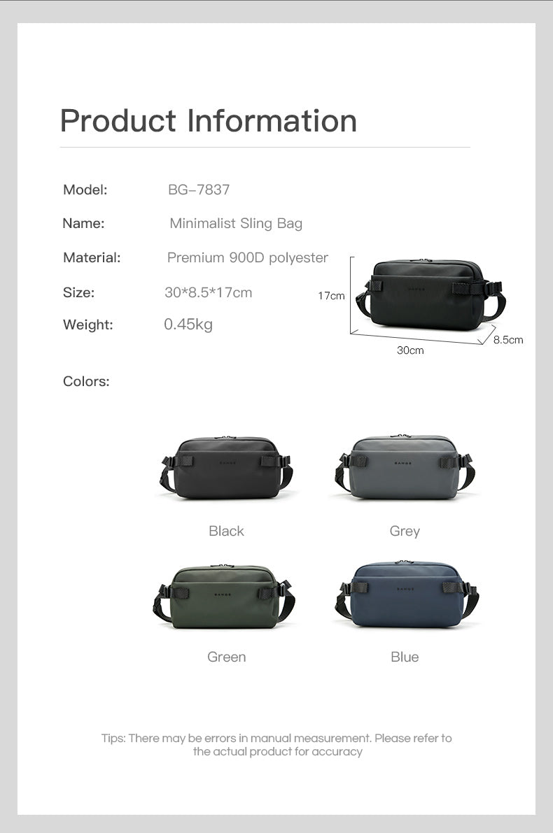 BANGE Minimalist Waterproof Urban Crossbody Sling Bag for Commute/Travel