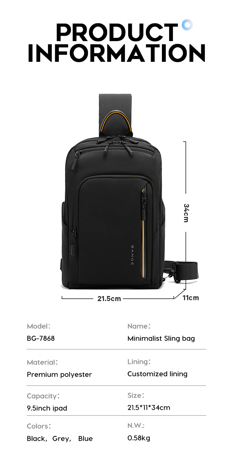 BANGE Waterproof & Breathable Minimalist 8L Crossbody Chest Bag for Everyday Use