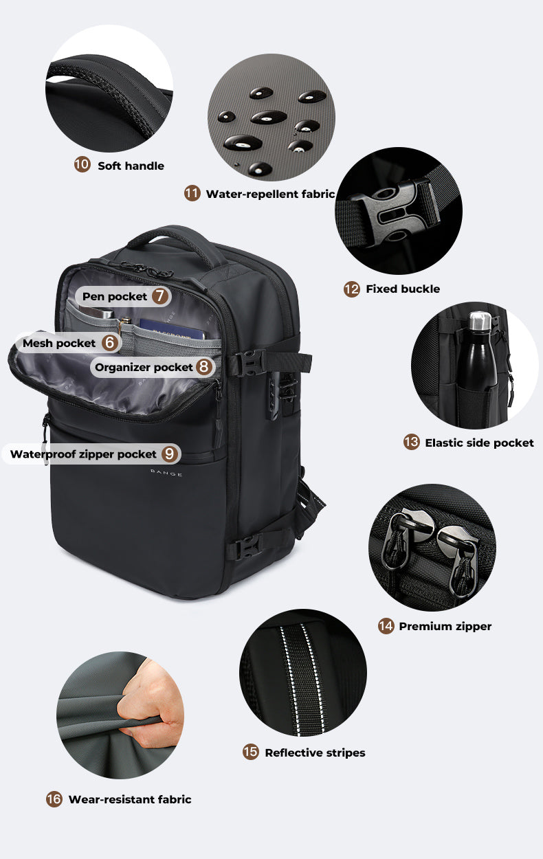 BANGE Multifunctional Waterproof Anti-theft  Backpack for Travel/School/Commuting