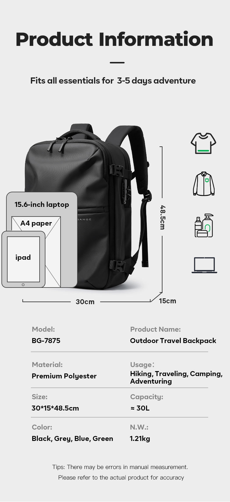 BANGE Multifunctional Waterproof Anti-theft  Backpack for Travel/School/Commuting