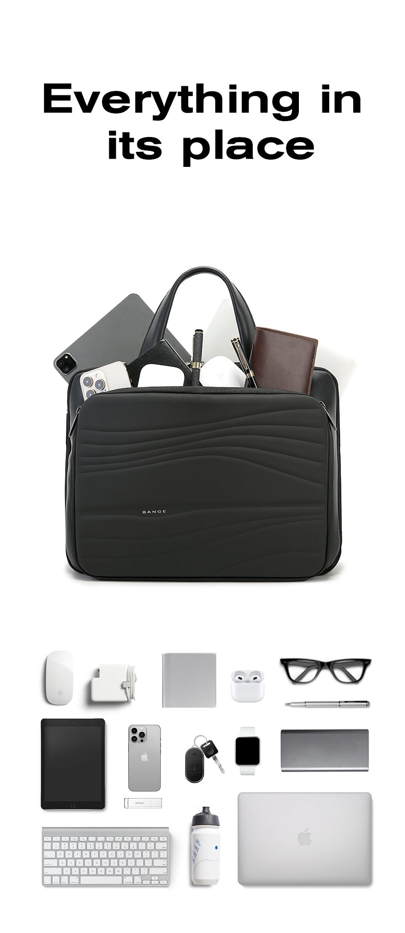 BANGE Fashion High-Quality Water-resistant Briefcase Laptop Bag for Commute & Business Travel