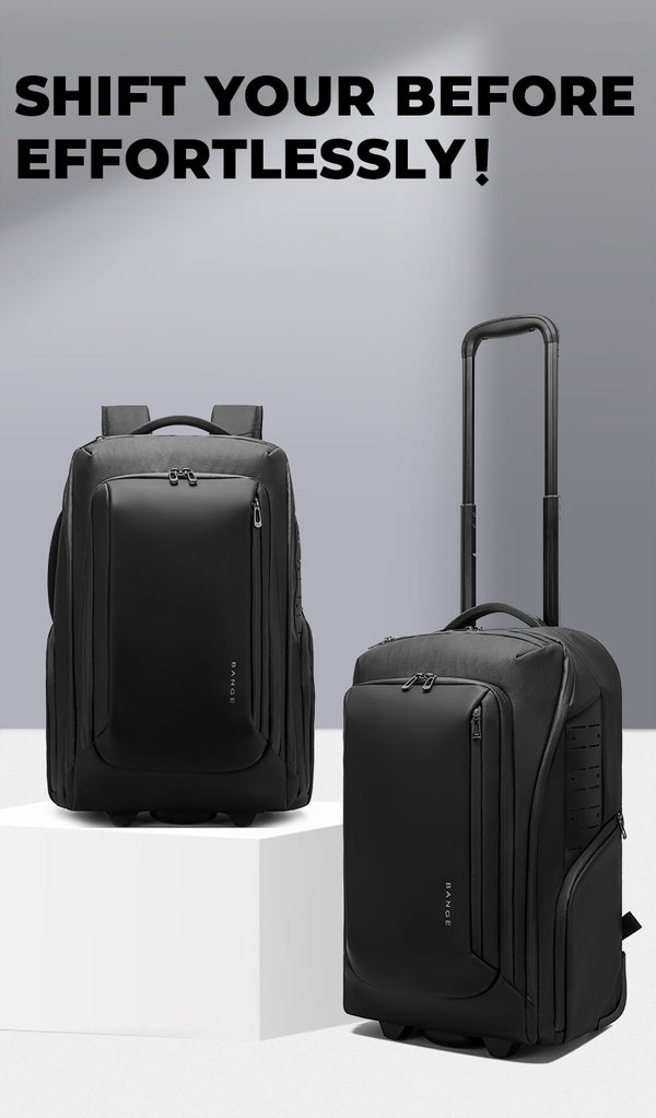 BANGE MultiFunctional Ergonomic 50L Large Capacity 2-in-1 Wheeled Backpack Trolley for Travel