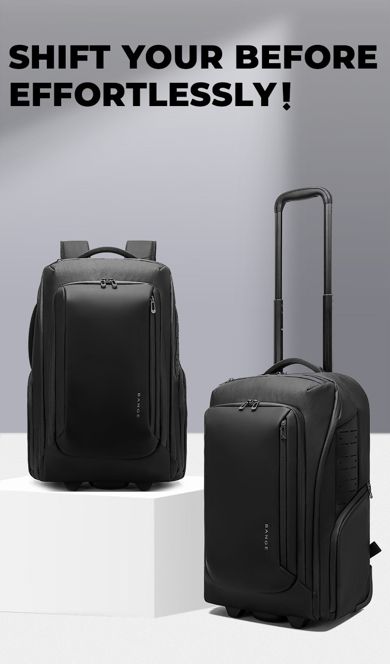 BANGE MultiFunctional Ergonomic 50L Large Capacity 2-in-1 Wheeled Backpack Trolley for Travel