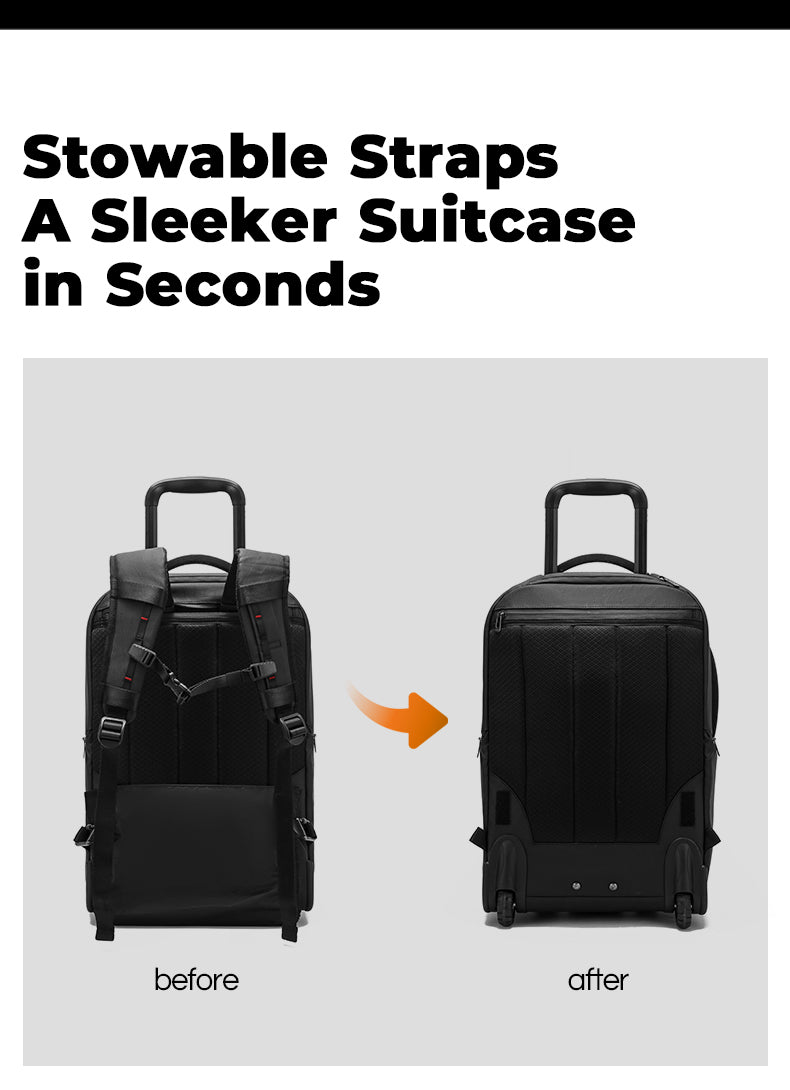 BANGE MultiFunctional Ergonomic 50L Large Capacity 2-in-1 Wheeled Backpack Trolley for Travel
