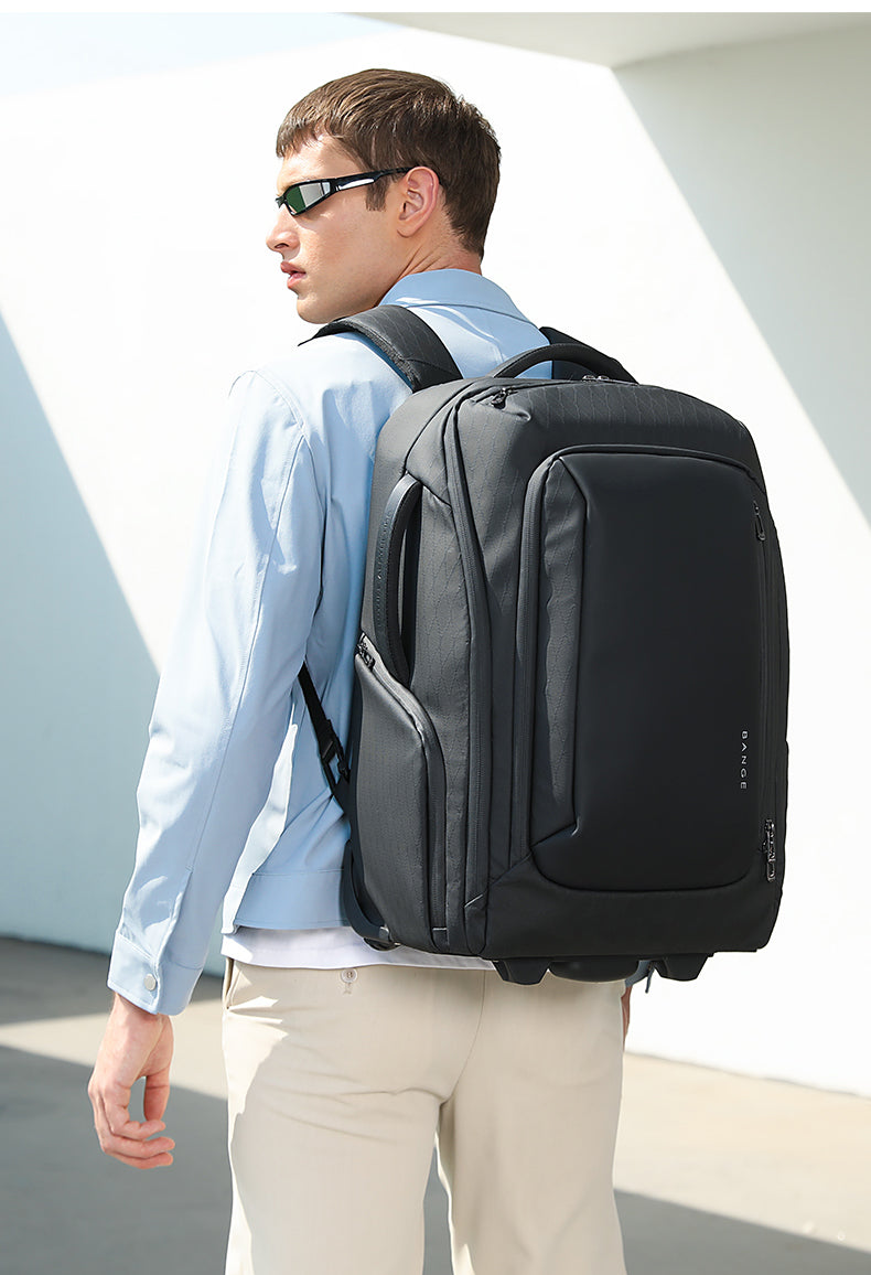 BANGE MultiFunctional Ergonomic 50L Large Capacity 2-in-1 Wheeled Backpack Trolley for Travel