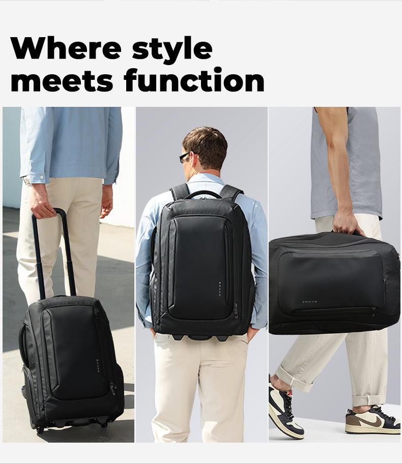 BANGE MultiFunctional Ergonomic 50L Large Capacity 2-in-1 Wheeled Backpack Trolley for Travel