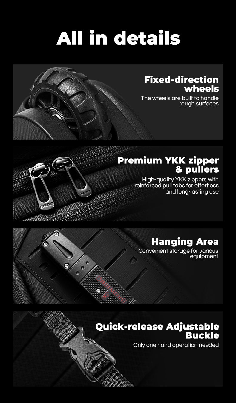 BANGE MultiFunctional Ergonomic 50L Large Capacity 2-in-1 Wheeled Backpack Trolley for Travel