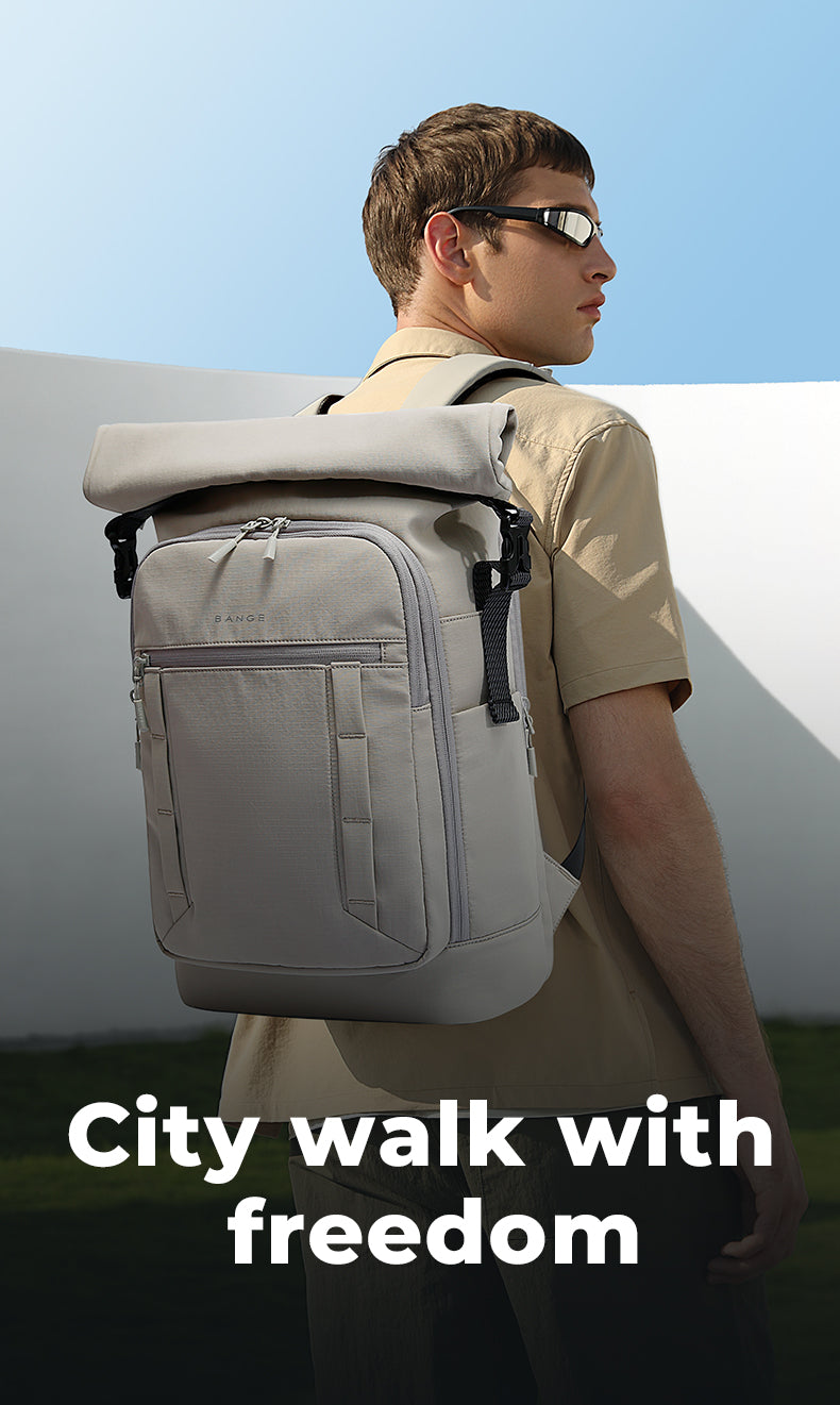 BANGE Expandable Roll Top Backpack Waterproof Lightweight School Travel Bag with Laptop Compartments