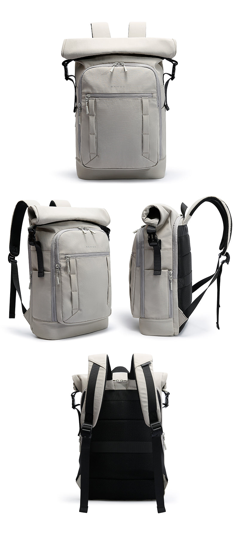 BANGE Expandable Roll Top Backpack Waterproof Lightweight School Travel Bag with Laptop Compartments