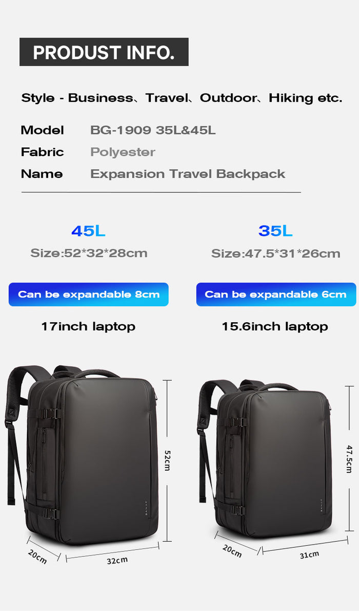 bange 35l travel backpack BANGE 35L/45L Expandable Travel Backpack Quick Access Business Laptop – BANGE bag