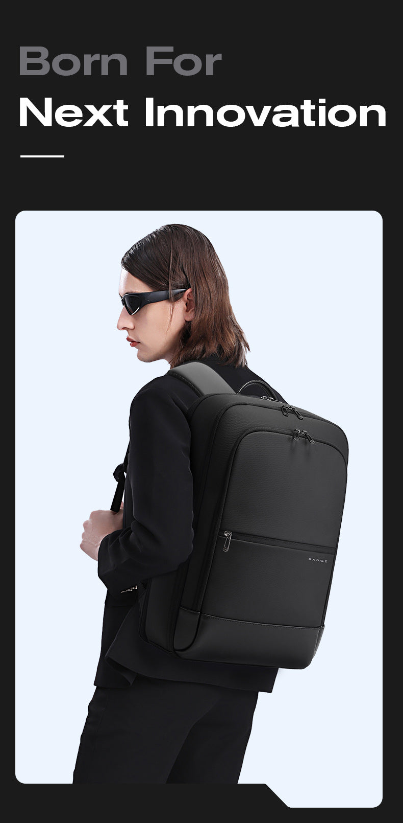 BANGE Stylish Waterproof and Scratch-proof Commute Business Travel Laptop Backpack