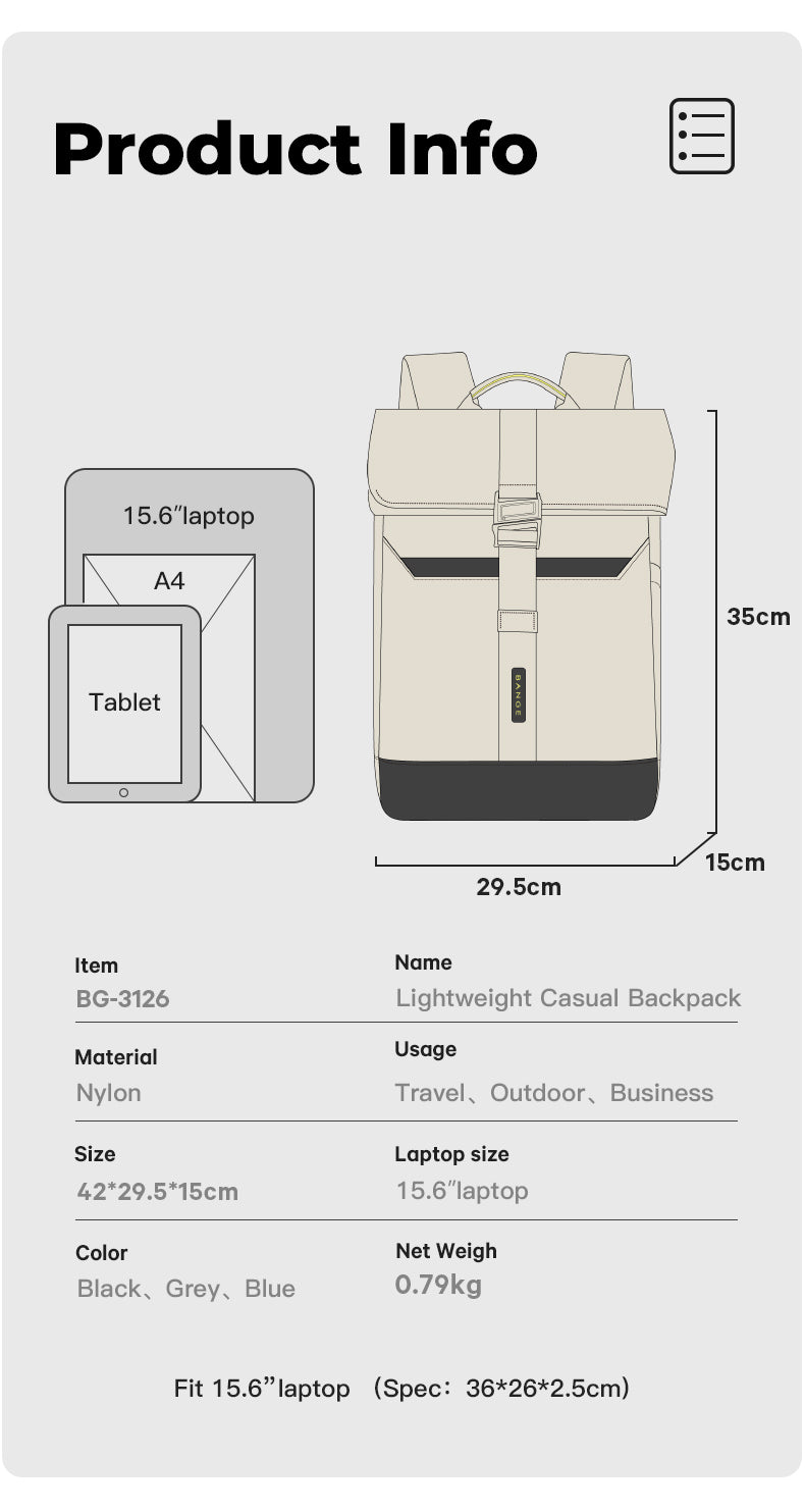 BANGE NEW Arrivals Waterproof Lightweight Roll Top Backpack for School Commute