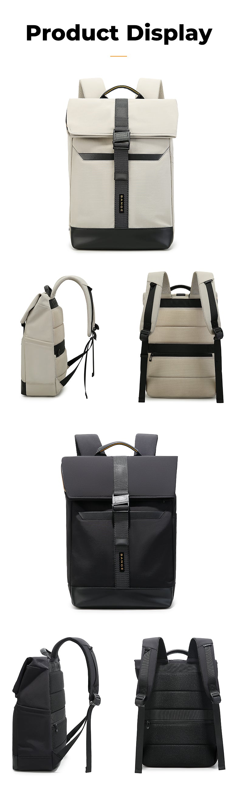 BANGE NEW Arrivals Waterproof Lightweight Roll Top Backpack for School Commute