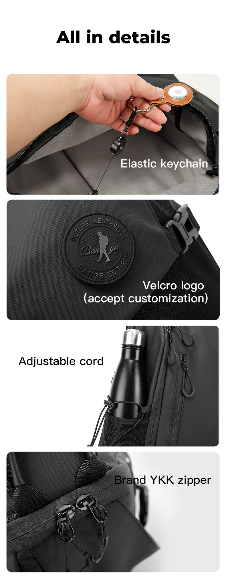 BANGE New Multifunctional  Waterproof Crossbody Bag for Hiking & Travel