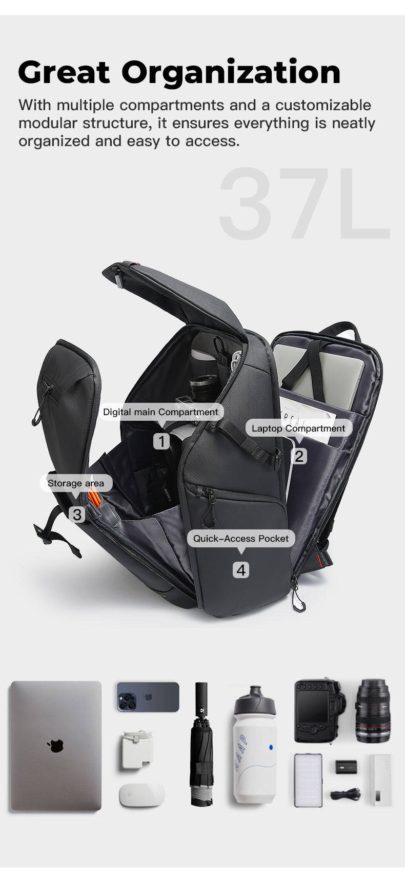 BANGE Convertible Waterproof Daily & Camera Gear Backpack with Luggage ...