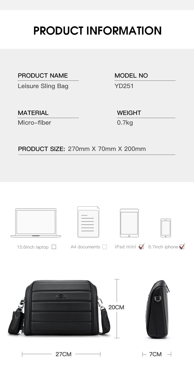 BANGE Minimalist Luxury Urban Commute Crossbody Bag