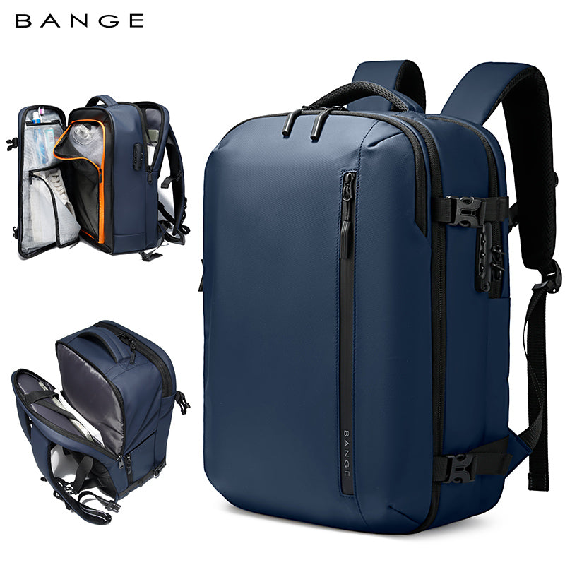 bang for your buck travel backpack BANGE Large Capacity Vacuum Compression Travel Backpack with Dedicated 15.6inch Laptop compartment, Blue