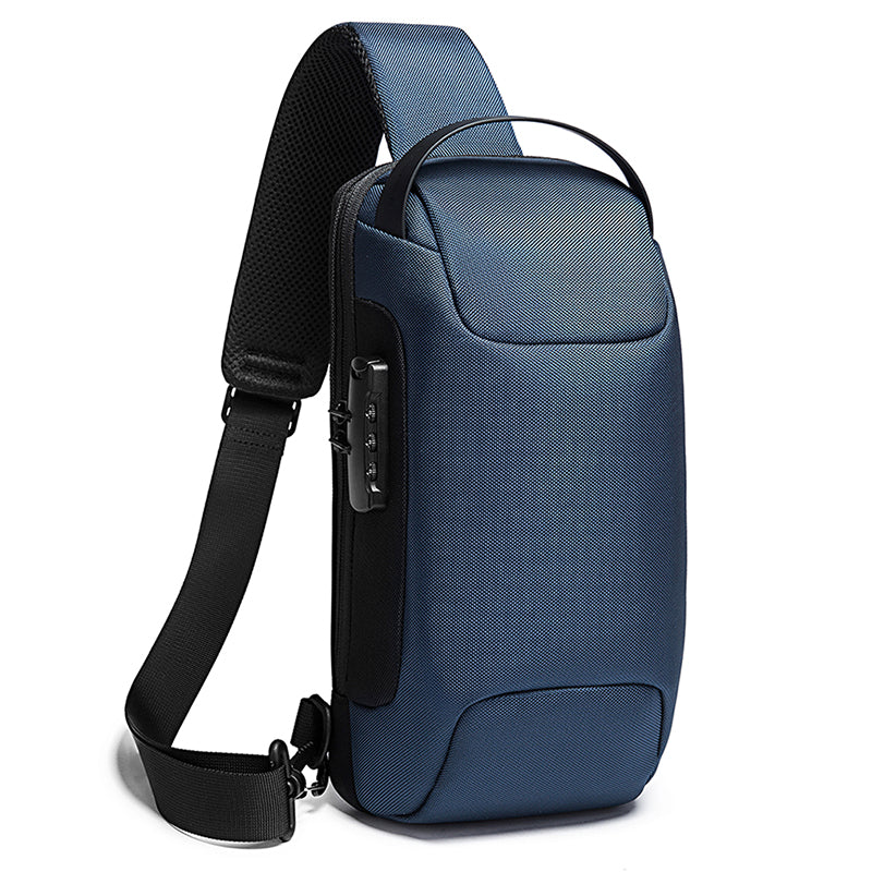 Blue color of Best shoulder Bag anti theft Crossbody Waterproof sling Bag with USB Charging Port