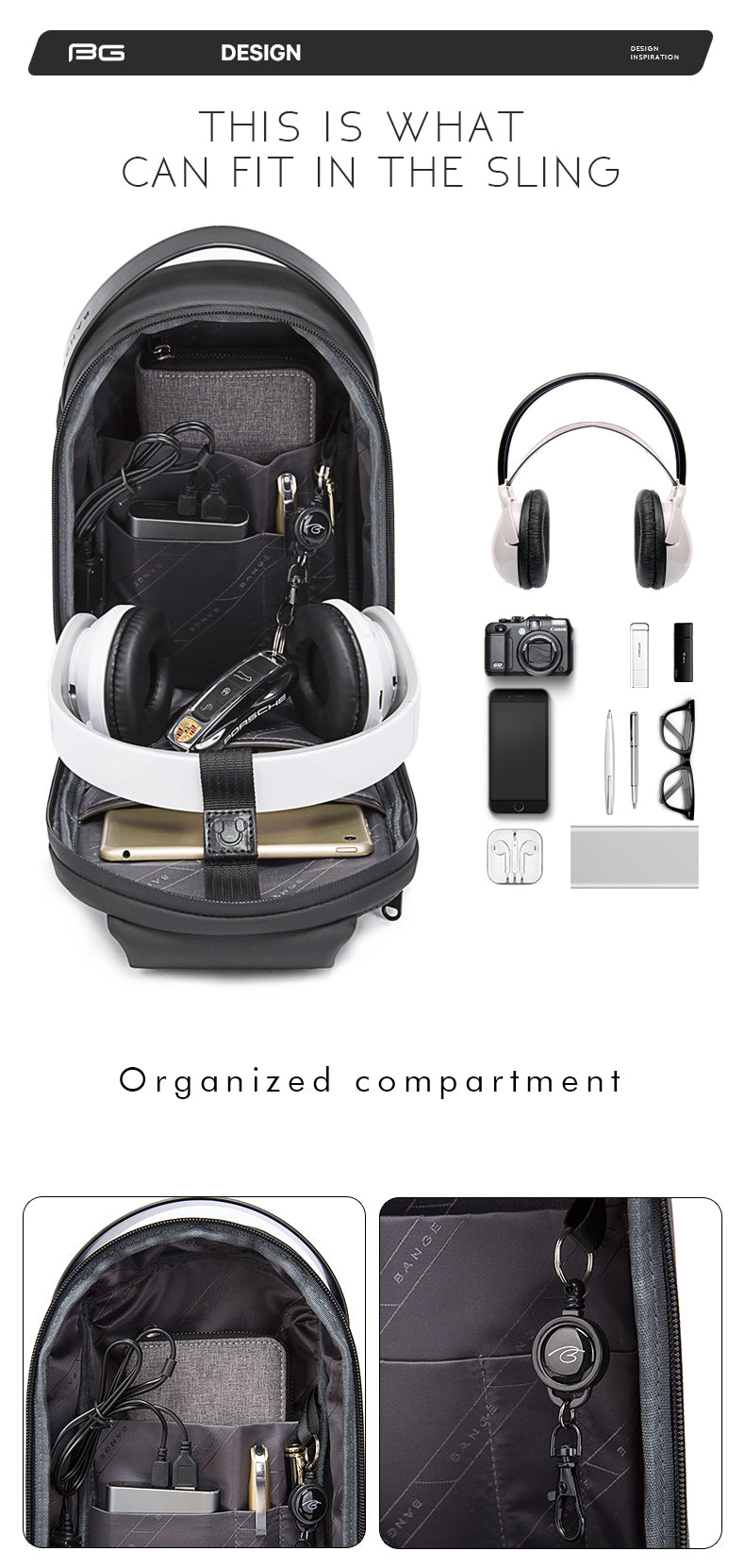 All things can be well organized in this sling bag.
