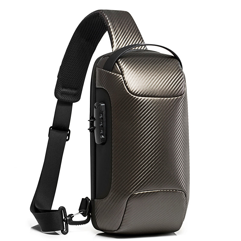 Golden color of Bange Carbon Fiber Sling Backpack Anti-Theft Messenger Bag 