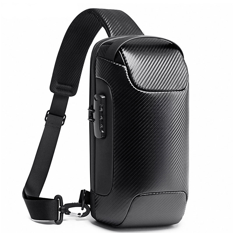 Carbon Fiber Sling Backpack Anti-Theft Messenger Bag    with USB Charging Port Cross Body Daypack Fit For 9.7 inch ipad