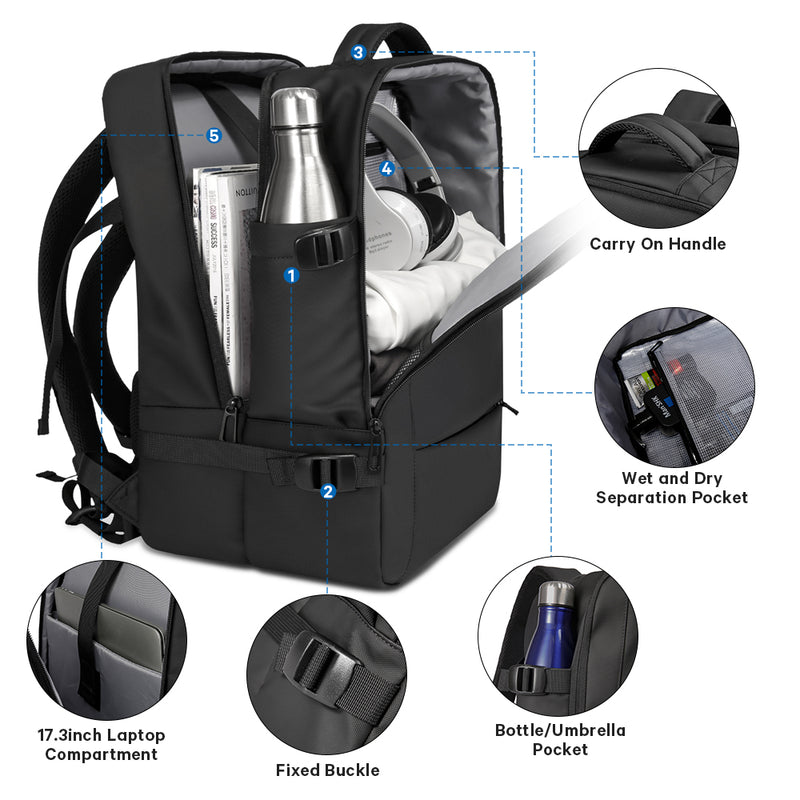 BANGE Travel Backpacks,Flight Approved Carry On Backpacks, 17-inch Laptop Backpack for International Travel Bag,Weekender Luggage Backpack for Men