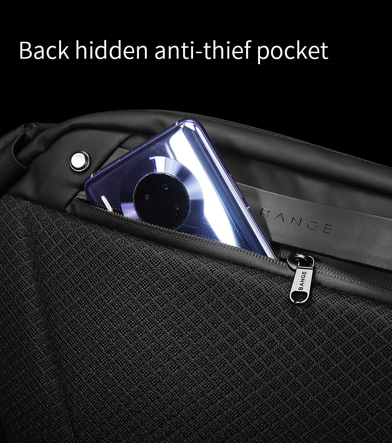 there is a hidden pocket on back,close to the body to prevent your valuable things or cash from any thief. 3D thicken shell outside is scratch resistant and protective.