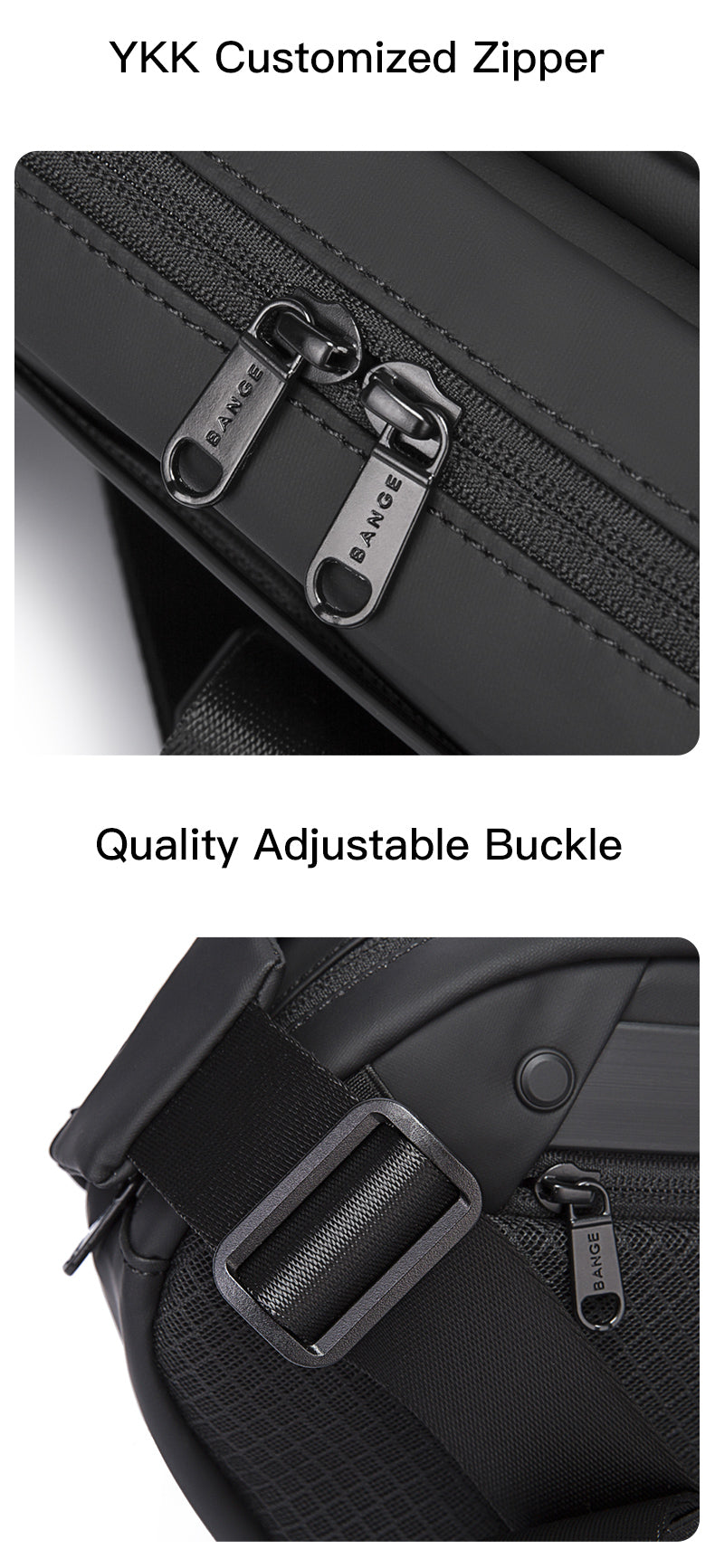 YKK zipper and flexible buckle of this sling bag